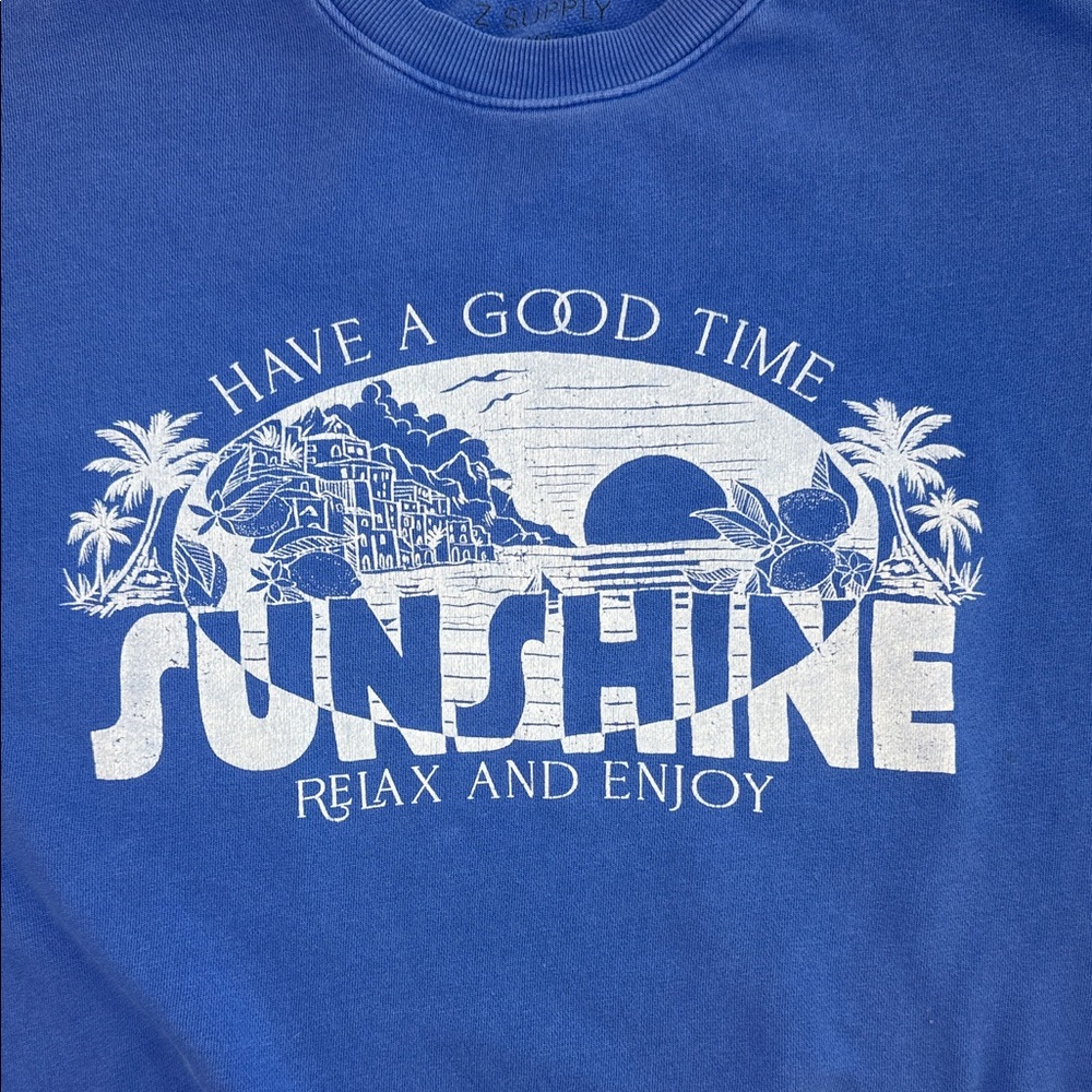 Z SUPPLY Women’s Good Time Sunday Blue Dye Graphic Sweatshirt Size Small - Picture 5 of 9